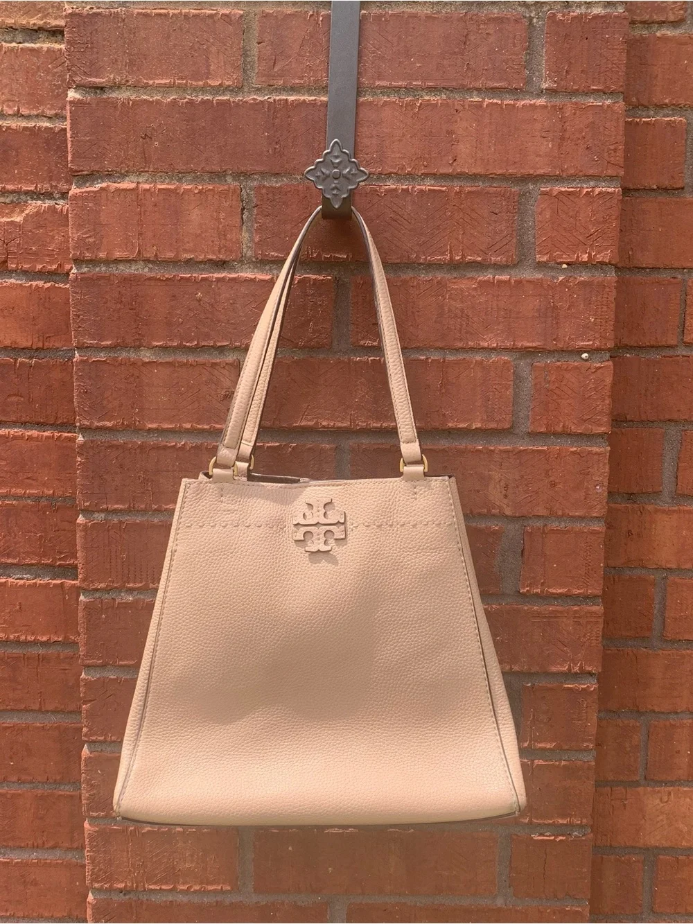Tory Burch Pebbled Leather Shoulder Tote in Neutral Color Dust Cover Included